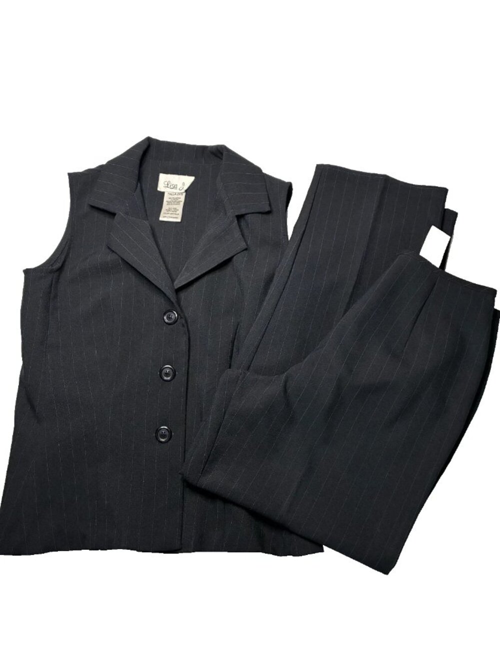 Vintage Vest Top Pantsuit Navy Pinstripe Career Corporate wide leg Size 5/6